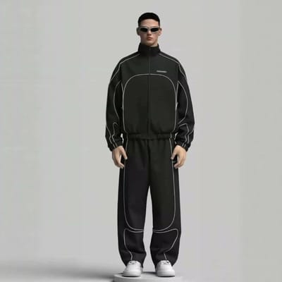 High Street Line Print Hoodie And Wide Leg Sweatpants Set - Casual Two Piece Athletic Tracksuit For Outdoor Wear