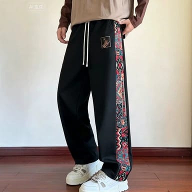 Fashionable Casual Sports Pants With Ethnic-style Patchwork Design