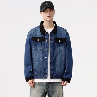 Flow Washed Lapel New Denim Jacket Men