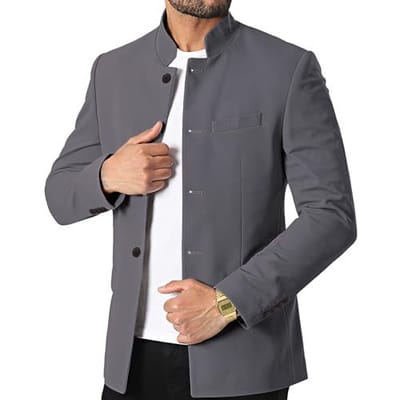 Men's Stand Collar Casual Blazer - Slim Fit Business Sports Jacket With Chinese Tunic Style Design For Young Adults