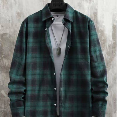 New Men's Hong Kong Style Plaid Long Sleeve