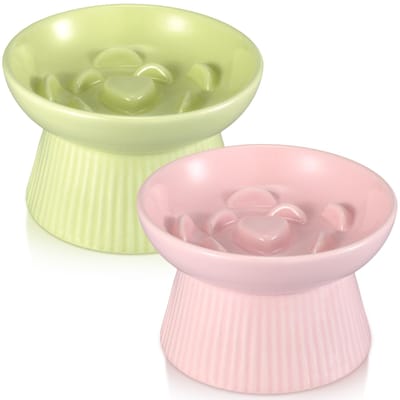 1Pc Raised Slow Feeder Cat Bowls Ceramic Elevated Cat Food Bowls Anti Vomiting Slow Feeder For Dog And Kitten For Dry And Wet Food
