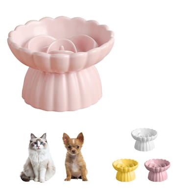 Ceramic Slow Feeder Cat Bowl With Lick Mat,Raised Cat Slow Feeder,Pink Anti Vomiting, Dry And Wet Food,Elevated And Whisker Friendly,for All Cats Kitten And Puppy