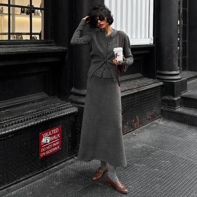 Round-neck Waist-cinching Cardigan High-waisted Skirt Three-piece Set
