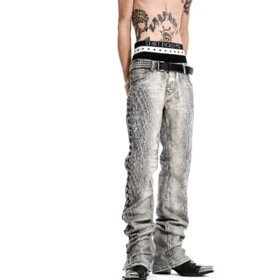Snake Print Distressed Jeans For Men, Slim Fit