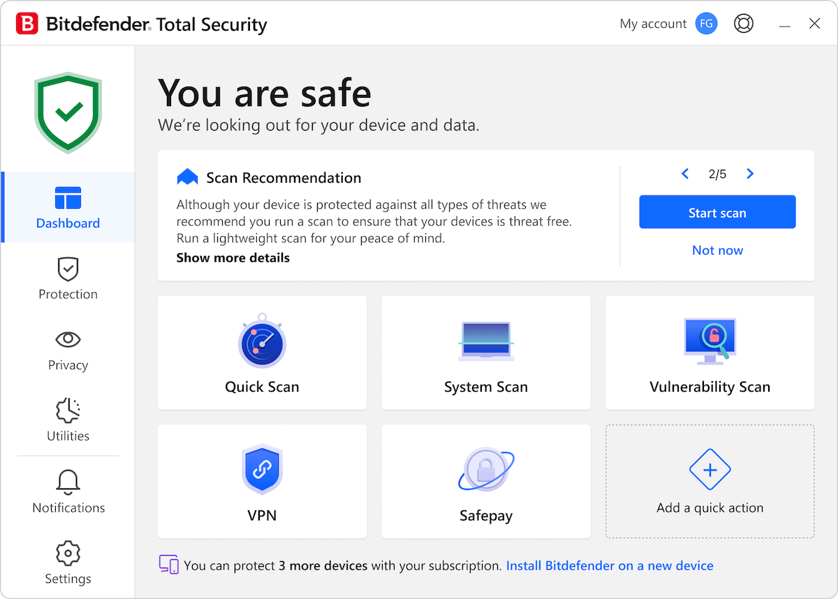 Bitdefender Total Security 2026 DAH Key (1 Year / 10 Devices) — скриншот 1