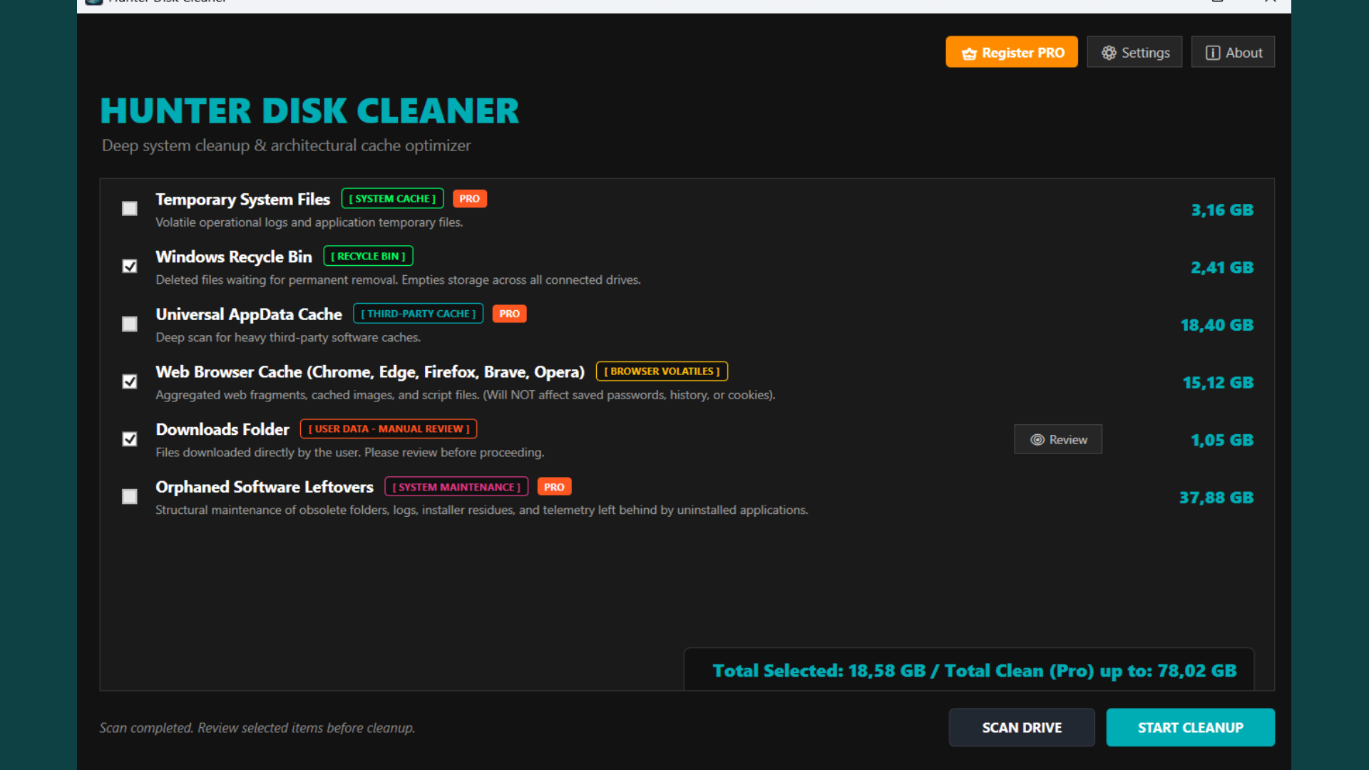 Hunter Disk Cleaner Pro Licence Key (1 Year / 1 PC) screenshot 1