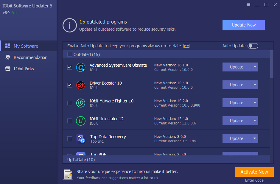 IObit Software Updater 6 Pro Key (1 Year / 3 PCs) screenshot 1