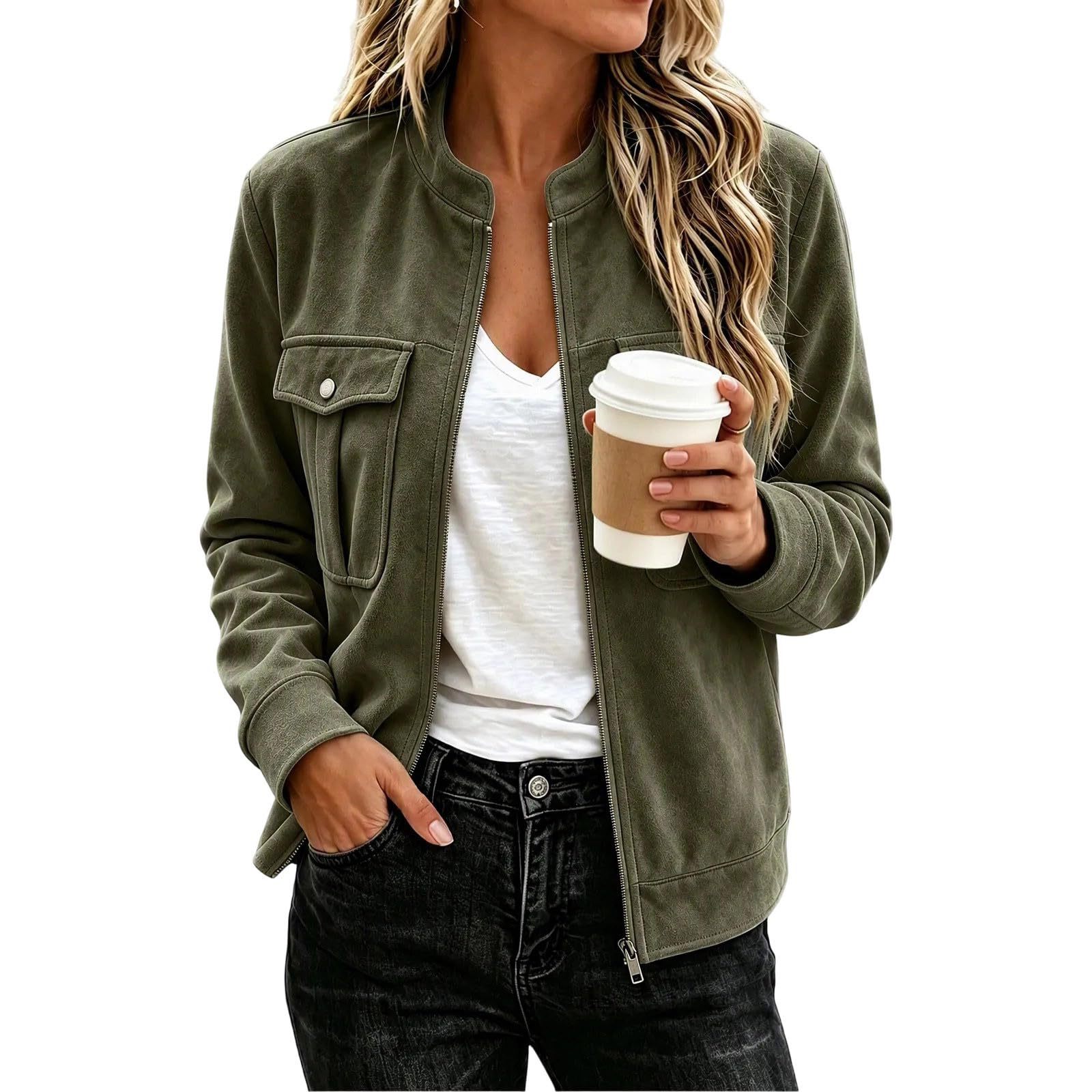 Retro Casual Stand-collar Zip-front Jacket Suede-velvet Jacket