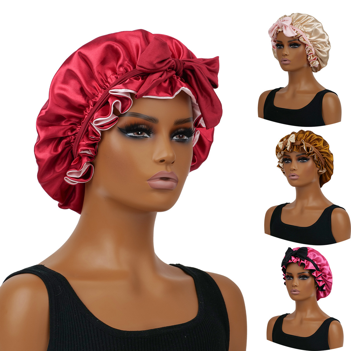 Double-layer Satin Lace Night Cap