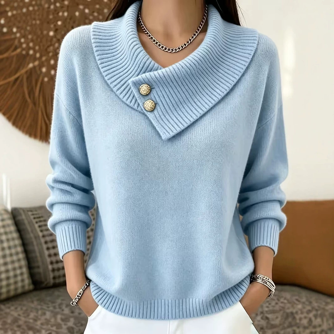 Women's Lapel Loose-fitting Long Sleeve Sweater