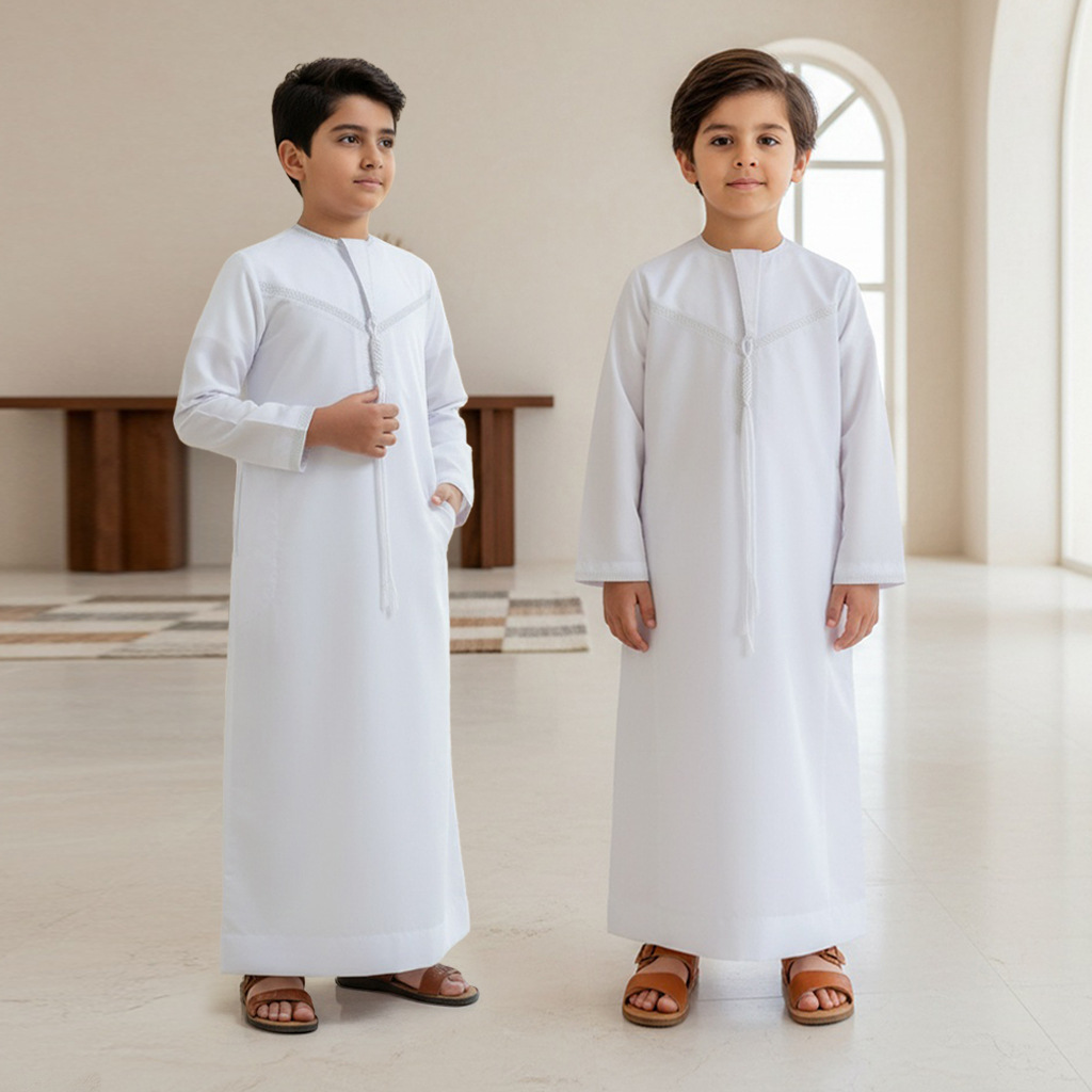 Pure White Loose Boys' Ethnic Style Dress Daily Long Clothing