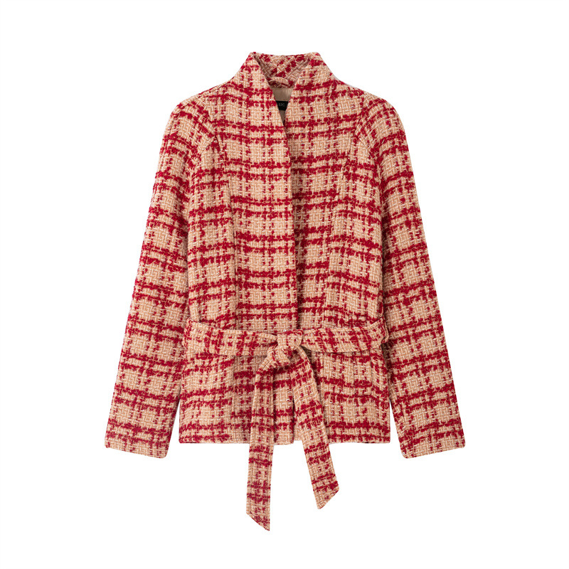 Women's Plaid Wool Blend Belt Coat