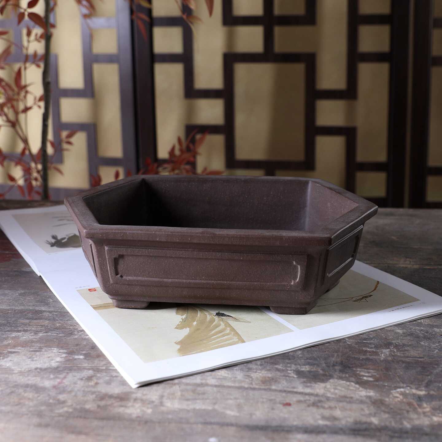 Red Porcelain Bonsai Basin Desktop