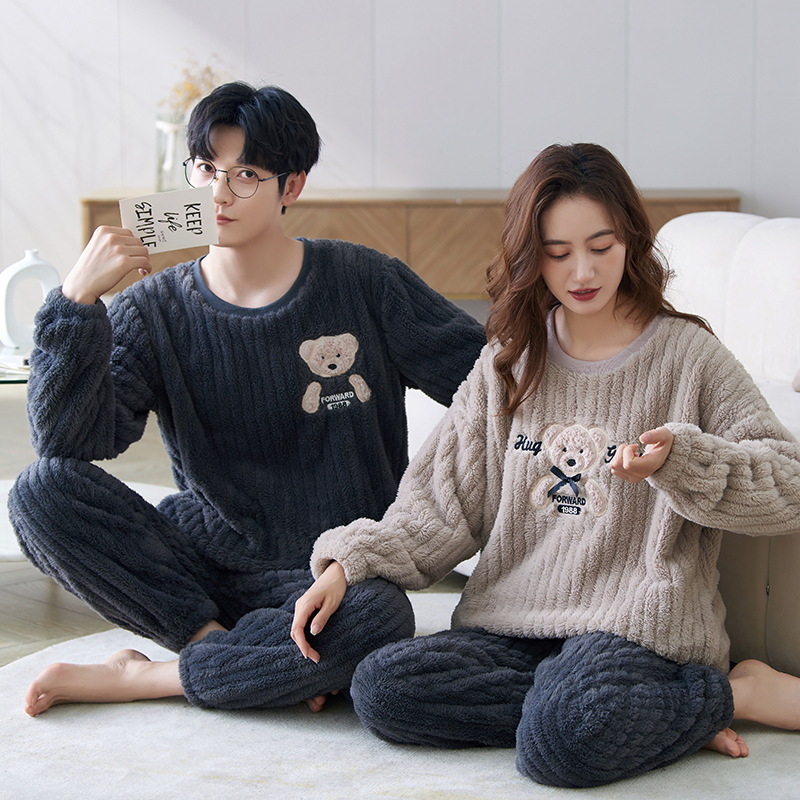 Couples Pajamas Long-sleeve Coral Fleece Autumn Winter Style Plus-size Loose-fitting Loungewear