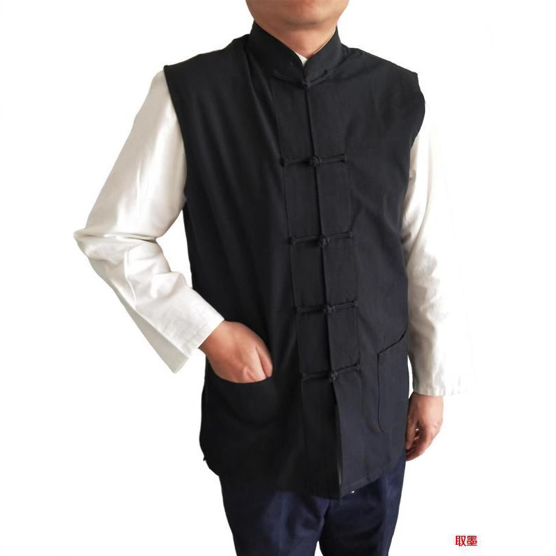 Stand Collar Waistcoat Vest Outer Shoulder Cotton Linen