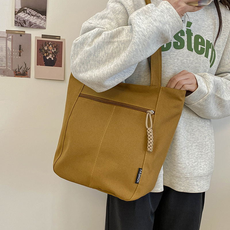 Simple Canvas Tote Bag For Women - Large Capacity Multi-Pocket Shoulder Handbag For Daily Commute And Shopping