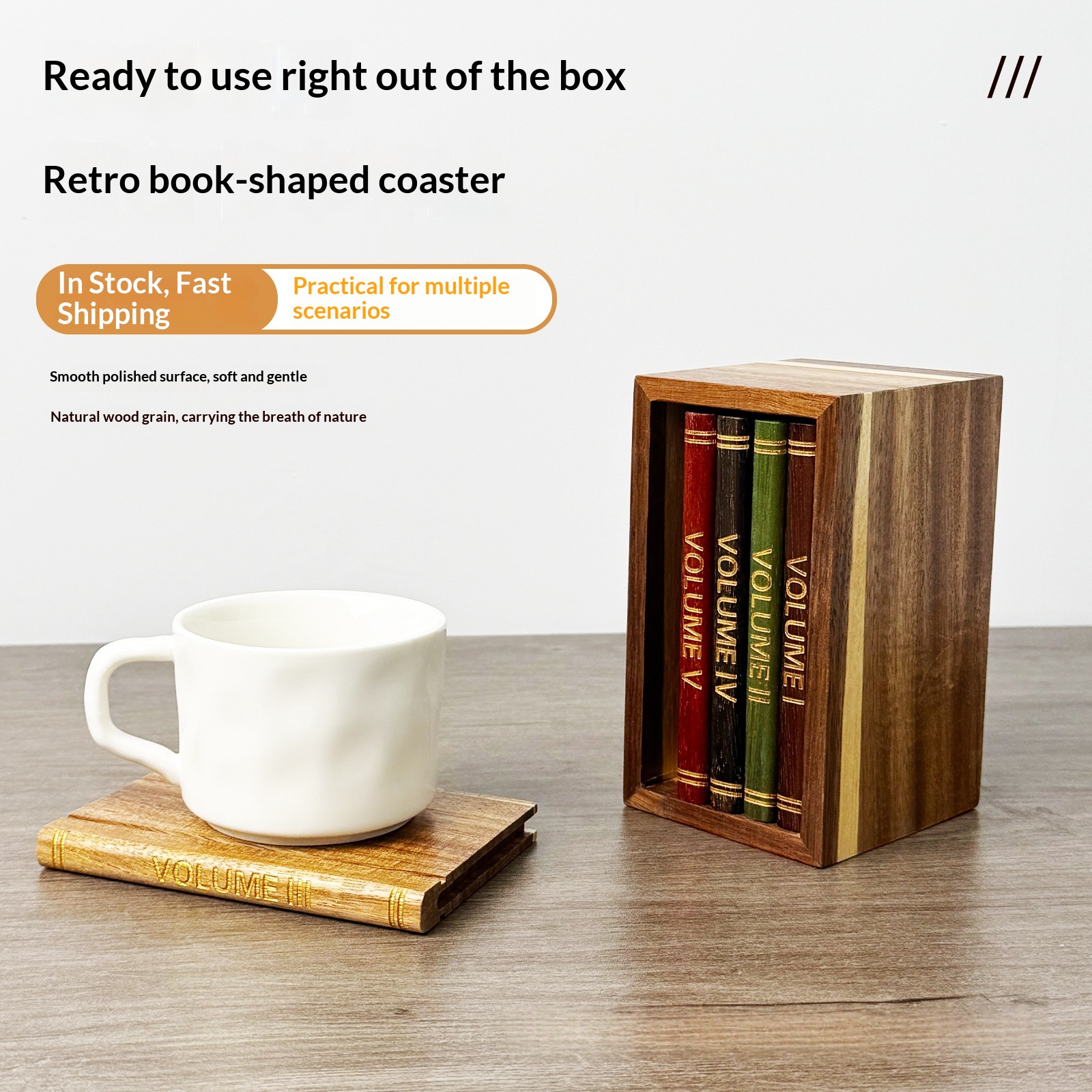 Wooden Book-shaped Coasters And Placemats