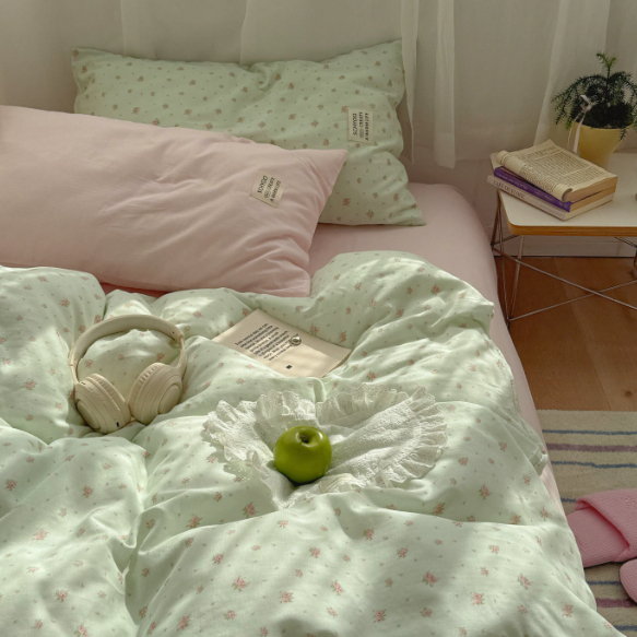 Fresh Floral Print Pure Cotton Double-layer Yarn Four-piece Bedding Set All Cotton Sheets And Duvet Cover