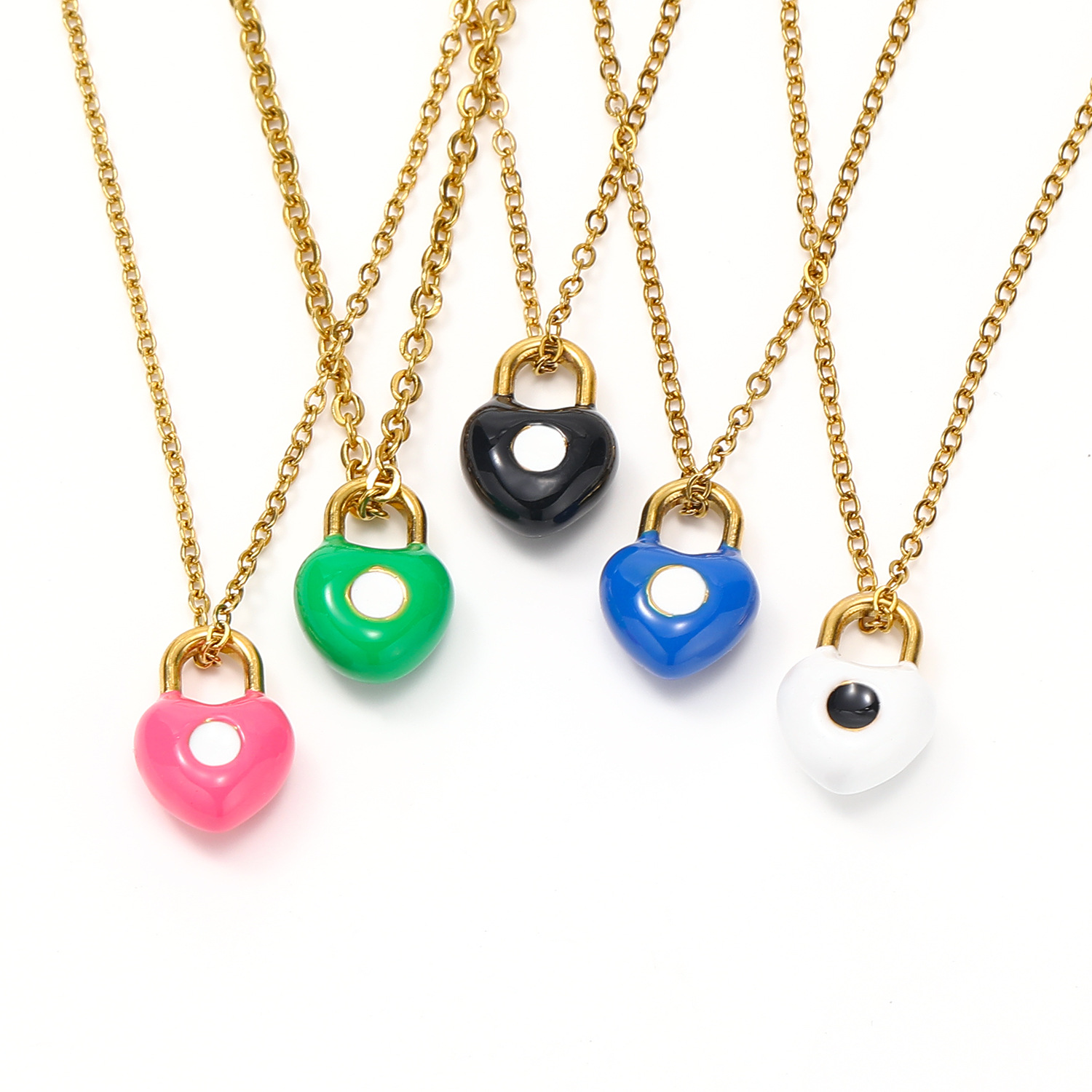 Women's French Enamel Heart Lock Necklace