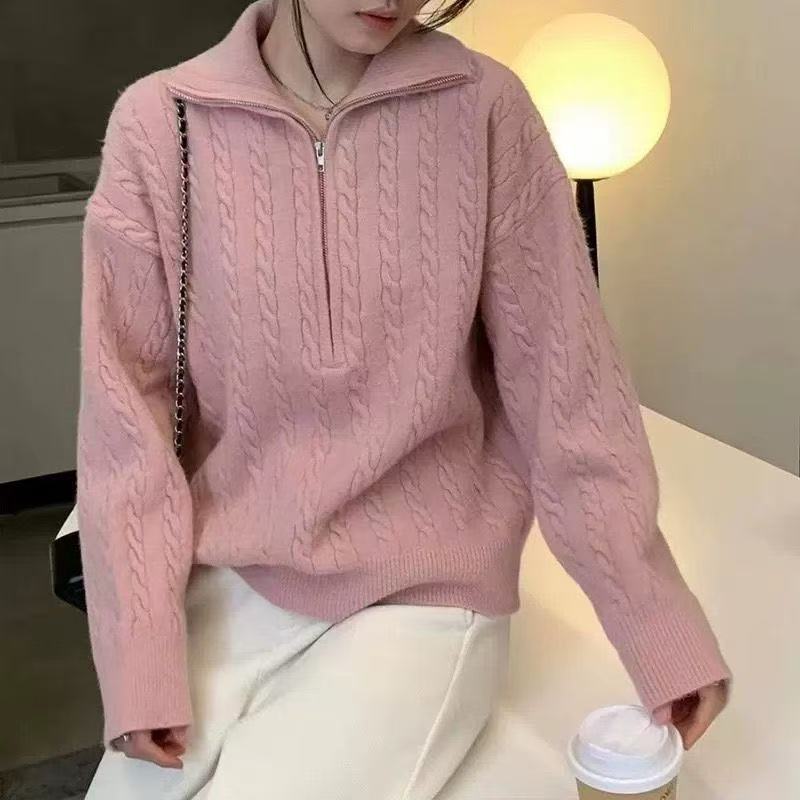Women's Retro Cable-Knit Half-Zip Sweater