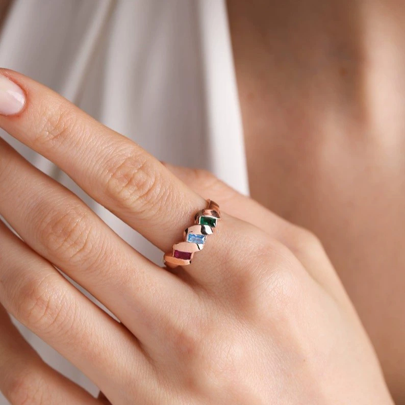 Women's Fashion 12 Color Birthday Stone Personalized Ring