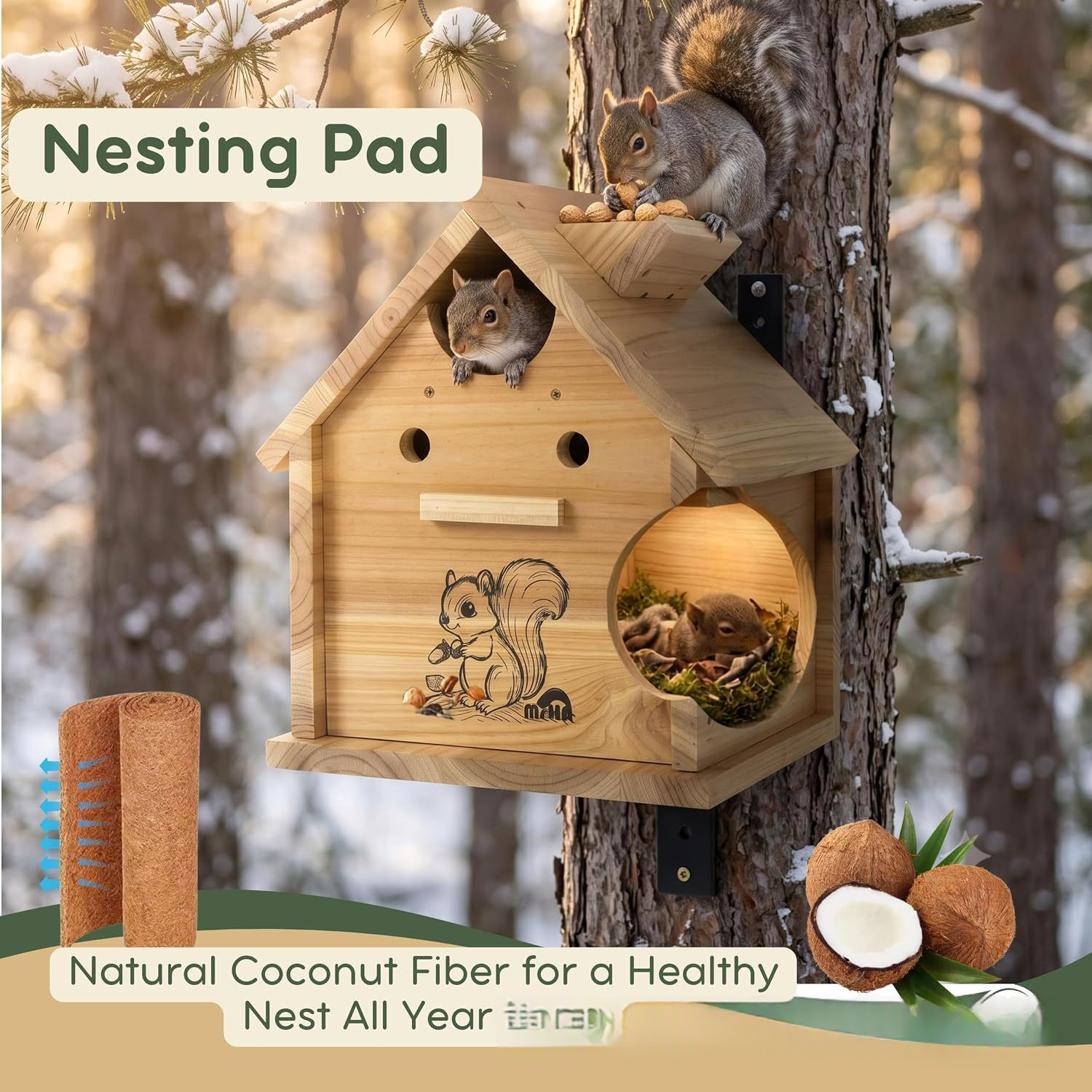 Wooden Squirrel Nest Squirrel Feeder