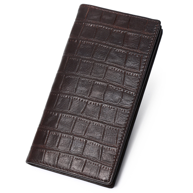 Men's Genuine Cowhide Leather Long Wallet With Crocodile Pattern