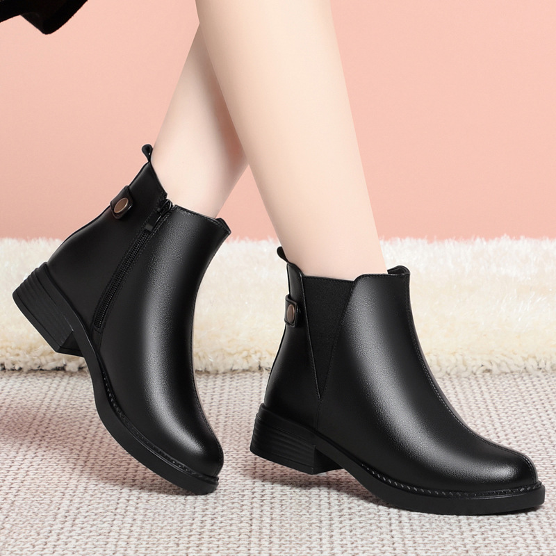 Womens Warm Fleece-lined Chunky-heel Work Shoes