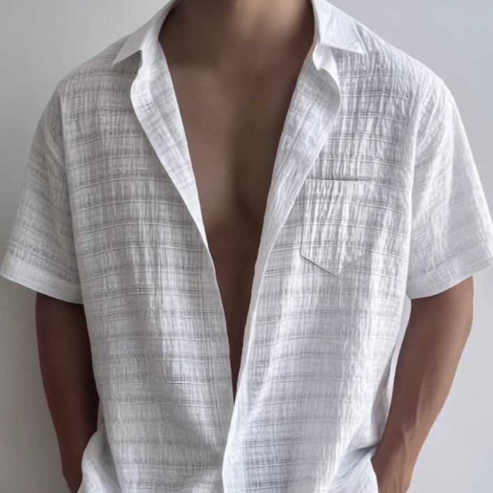 Men's Relaxed-fit Casual White Shirt With A Cuban Collar