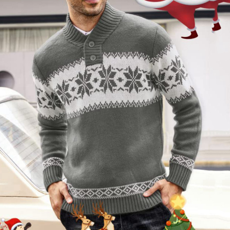 Long Sleeve Christmas Jacquard Knitted Sweater For Men