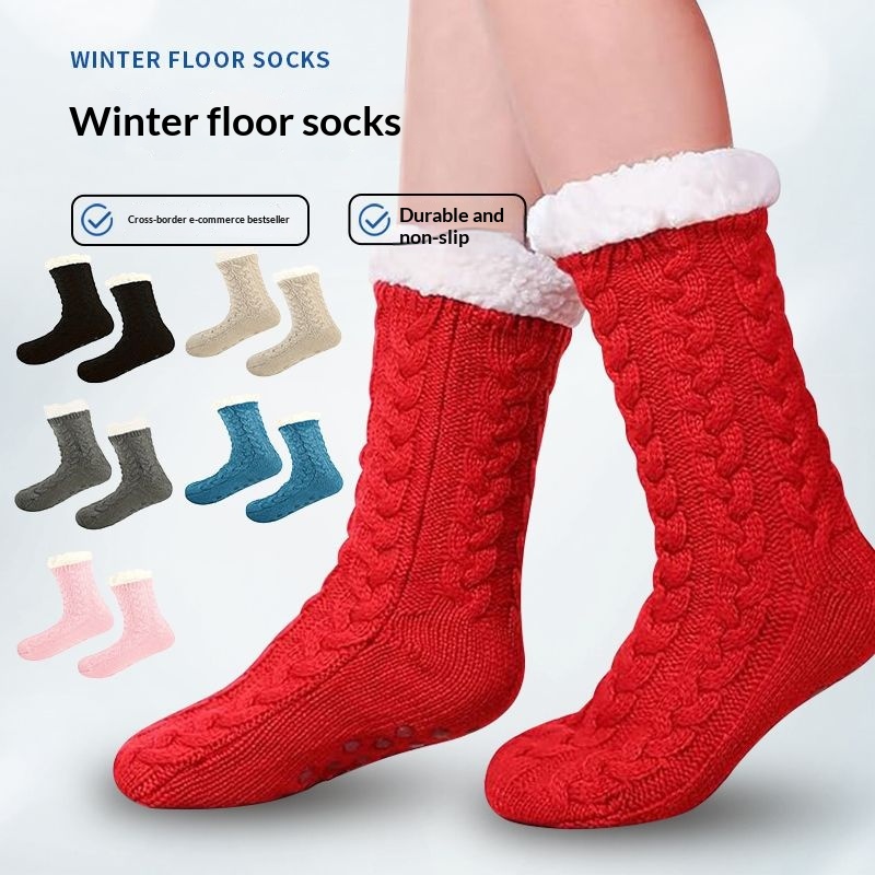 Thickened Fleece-lined Sleeping Socks Glue Dispensing Non-slip